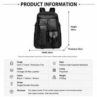 Sac à dos vintage en cuir huilé pour homme, grande capacité, imperméable, pour ordinateur portable, affaires et école