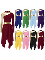 Robe de danse pour femme, costume de spectacle, patchwork de couleurs contrastées, robe de danse moderne, lyrique, valse, danse de salon, chorale d'église