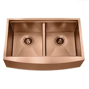 36 Inch Double Bowl Brass and Copper Color Apron Kitchen Sink