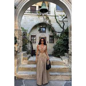 Conjunto de Traje de Chaleco con Botones Beige para Mujer - Product Image 5