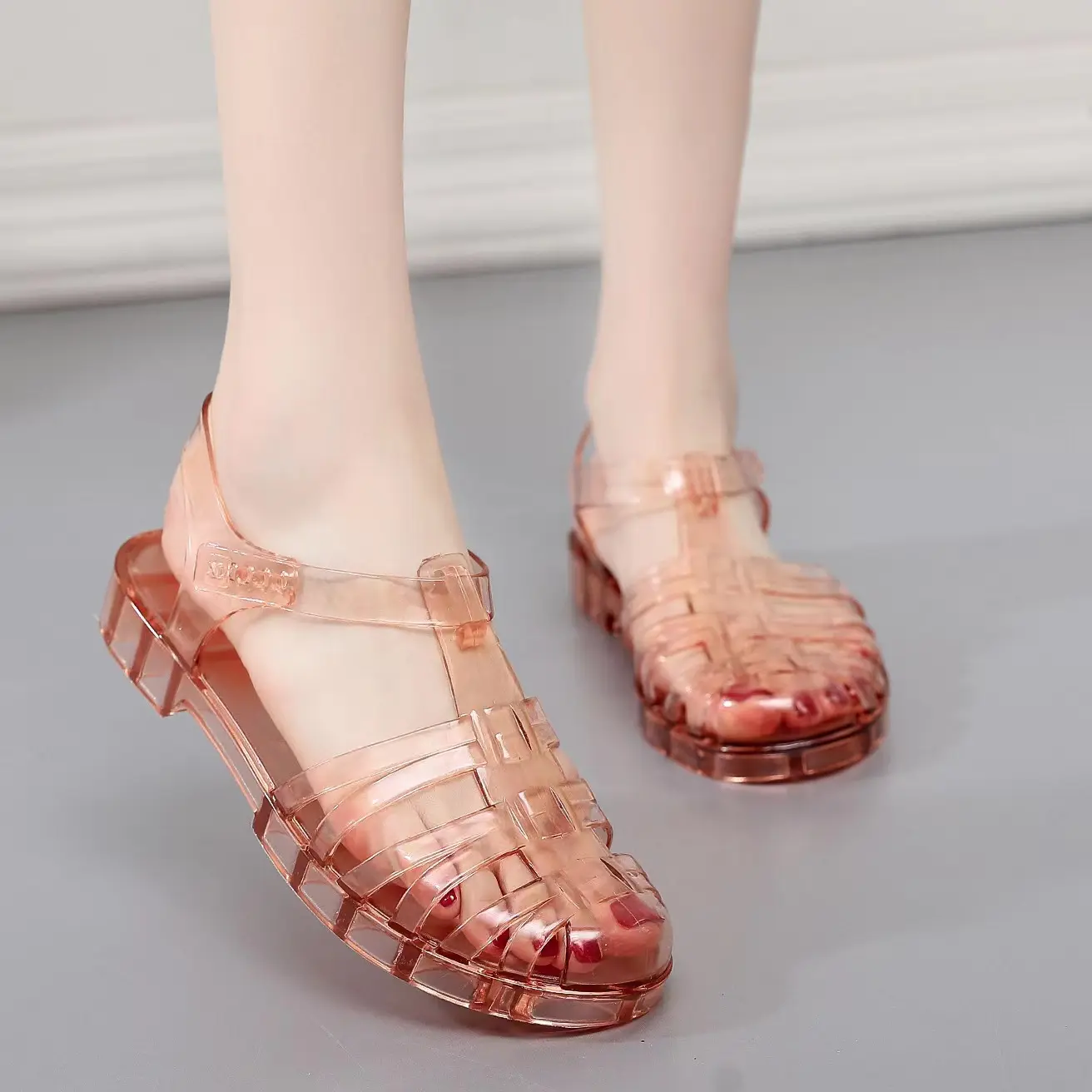 2022 Fashion Models Slip On Flat Crystal Casual Roman Style Summer PVC Jelly Sandal For Ladies