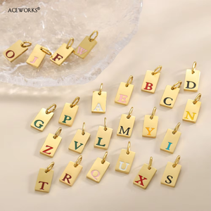 Dijes Rectangulares con Iniciales |   Colgantes de Letras del Alfabeto en Acero Inoxidable con Baño de Oro PVD de 18K y Esmalte para la Creación de Joyería Personalizada - Product Image 4