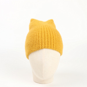 Faux Fur Knit Beanie Hat With Fox Ears Warm Winter Hat For Women 54-56cm <b>Head</b> Circumference Daily Use Adult Female <b>Style</b> - Product Image 4