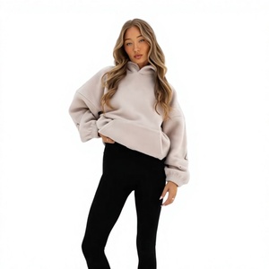 2026 Sherpa <b>American</b> Fleece Women's Winter Loose Pullover Hooded Top Pocket Full Sleeve Solid Knitted Embroidery - Product Image 1