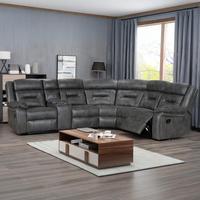Canapé d'angle inclinable HOMERS Power Corner en tissu avec fonction massage, haut-parleur Bluetooth, lumière LED et télécommande