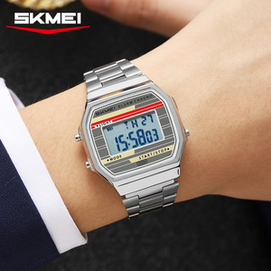 SKMEI 2514 moda Casual uomo orologio digitale cinturino in acciaio impermeabile quadrante quadrato multifunzione orologio elettronico maschile regalo - Product Image 3