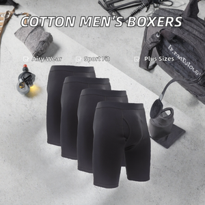 Men Boxer Briefs 4-Pack Solid Color Mid-Rise Breathable Knitted <b>Underwear</b> Long Opening Plus Size <b>Sports</b> Shorts - Product Image 2