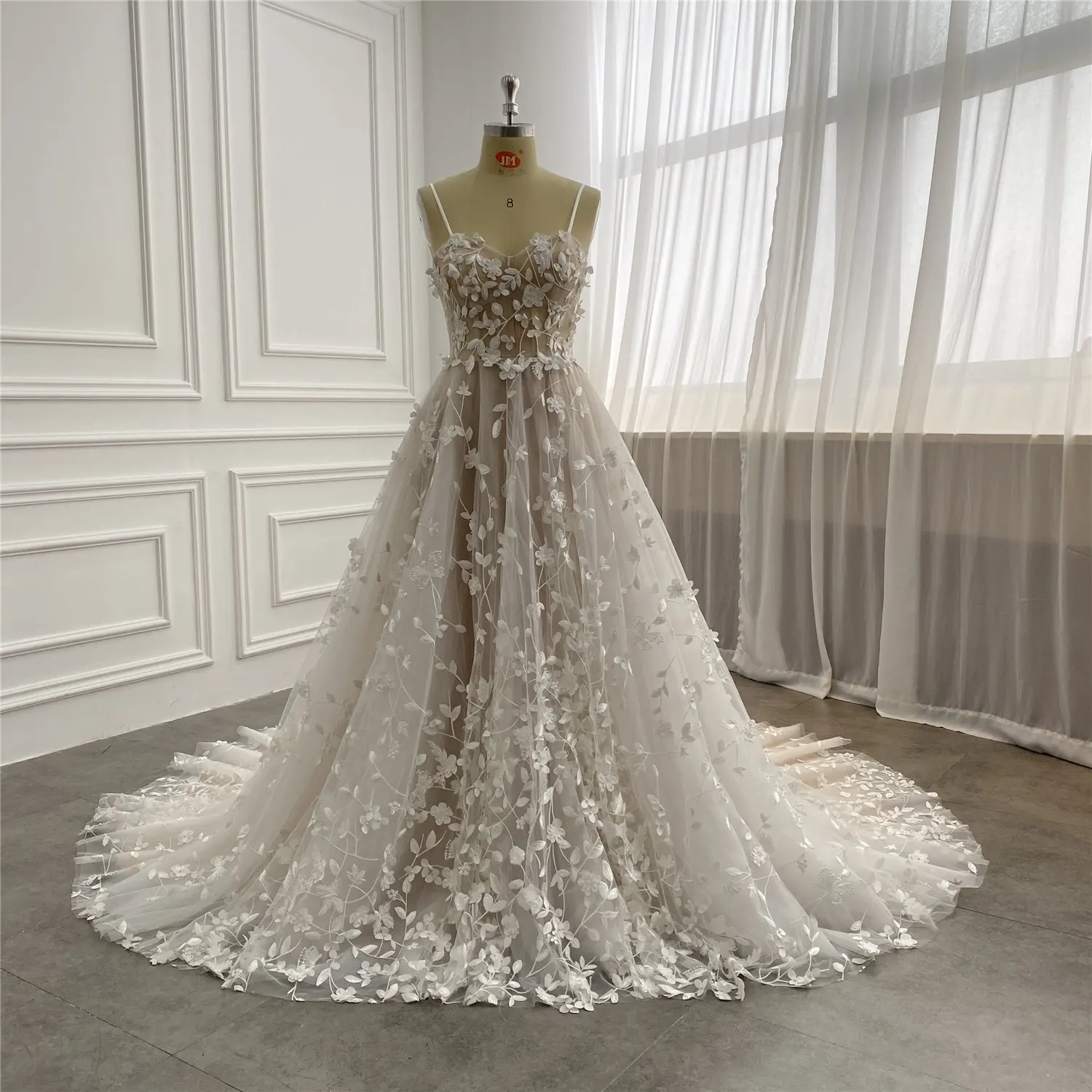 Latest 3D Flower Fairy Tale Custom Ready Made Champagne Wedding Dress Bridal Gown