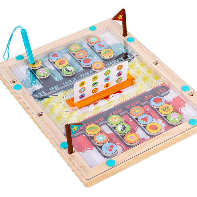 Children's Fine Motor Skills Magnetic Wood Maze Game for Two Players Hand-Eye Coordination Thinking Skills Training Toy