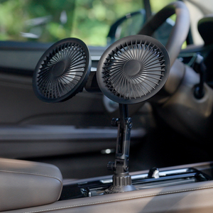 Ventilateur de voiture Pluska G14 à bras réglable et base extensible, double tête, 3000 mAh, avec support pour porte-gobelet - Product Image 1