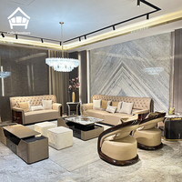 Ensemble de canapés en cuir véritable de luxe italien, salon de villa, canapé capitonné avec structure en bois massif, meubles de maison haut de gamme sur mesure