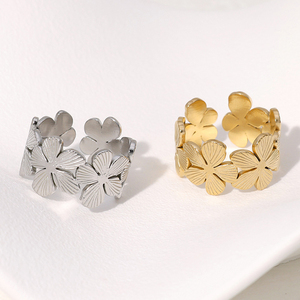 Favorite Cute Flower Connection Stainless Steel Open <strong>Rings</strong> for Teenage Girls - Product Image 3