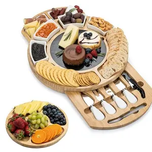 Wholesale Custom Timber Round Wooden Charcuterie Boards Bamboo Cheese Board And Knife Set