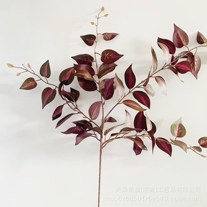 Magnifique plante artificielle en forme de feuille de sourcil, 80 cm, vert et rouge violacé, pour la décoration de la maison, du bureau ou de mariage - Product Image 3