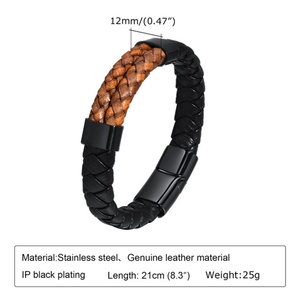 Jewelry Manufacturer Wholesale Stainless Steel Button Black Leather Bracelets - Product Image 5