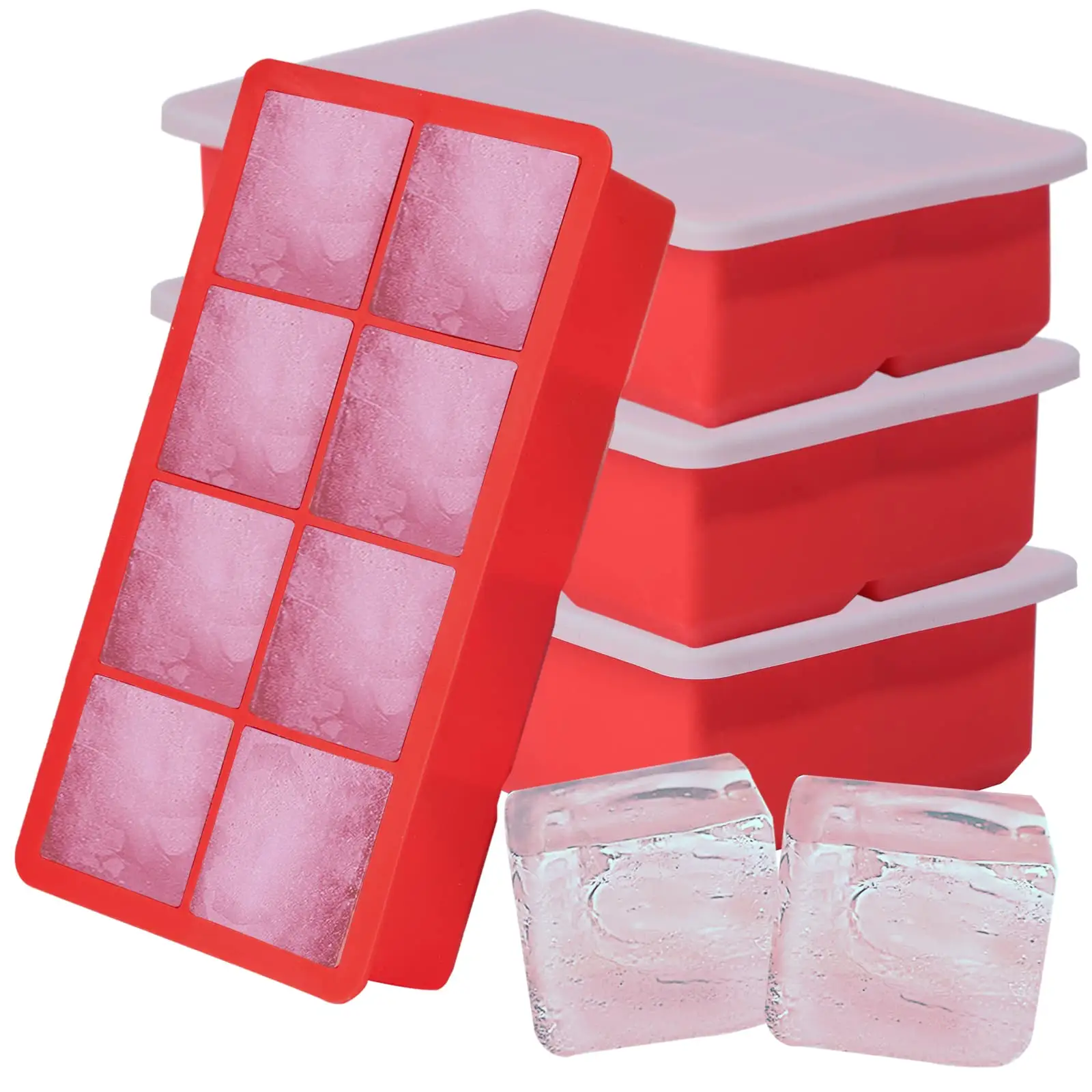 Venda quente 8-Cavity Silicone Grande Quadrado Ice Cube Bandeja para Whishy Resfria Bebidas com Tampa De Silicone Direto Da Fábrica