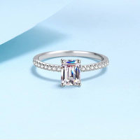 Anneaux de mariage en argent Sterling S925 avec élégant D couleur 1carat 2carat émeraude coupe Moissanite bague bijoux élégants pour les femmes