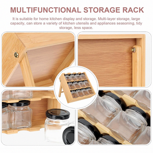 Portaspezie a 3 livelli con cassetto portaspezie in <span class=keywords><strong>legno</strong></span> di bambù con 12 vasetti per condimenti e supporto, <span class=keywords><strong>porta</strong></span> conserve per alimenti in scatola - Product Image 3