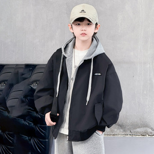 Blouson à capuche pour garçons, style printemps, effet deux-pièces, nouveau modèle, pour enfants plus âgés, look cool, tendance urbaine, fermeture éclair - Product Image 1