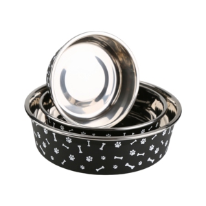 Tazón de Acero Inoxidable para Perros con Diseño de Huella Negra, Base Antideslizante Duradera, Tazón Moderno para Alimentar Perros y Gatos - Product Image 4