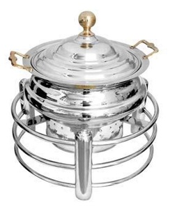 Recipiente Circular Plateado para Calentar Comida con Tapa y Soporte para Exhibiciones de Buffet - Product Image 1