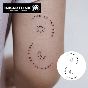 INKARTLINK - <span class=keywords><strong>Tatuaje</strong></span> <span class=keywords><strong>Minimalista</strong></span> de Sol y <span class=keywords><strong>Luna</strong></span>, Frase 'Vive por el Sol, Ama por la <span class=keywords><strong>Luna</strong></span>', Arte Corporal Semipermanente a Base de Hierbas, 15 Días de Duración, para Brazo - Product Image 1