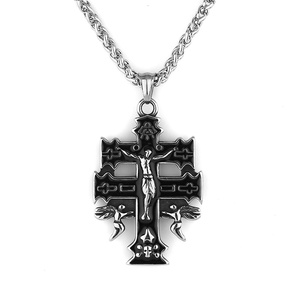 High Quality Pendant Stainless Steel Men's Jesus <b>Angel</b> Pendant Double Cross With <b>Angels</b> Crucifix Pendant - Product Image 1