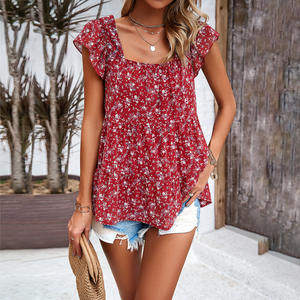 Camisas en capas con cuello cuadrado y estampado floral para mujer de talla grande, ropa holgada antibolitas para trabajo y vacaciones - Product Image 2