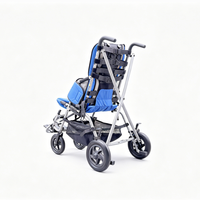 Poussette pliable pour enfants avec siège bleu-gris, cadre argenté, panier de rangement pour utilisateurs de 2 à 16 ans