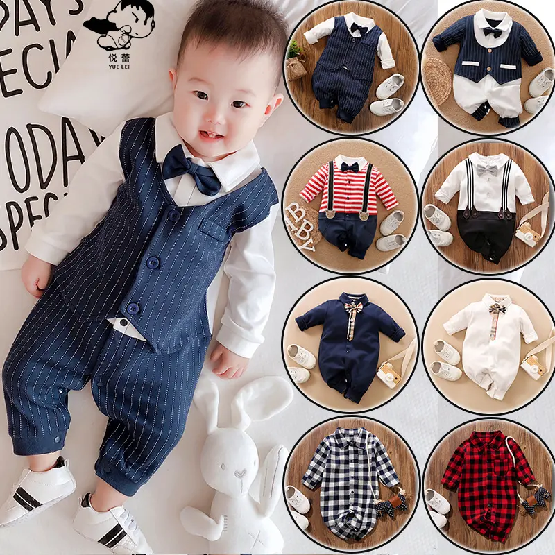 Yenidoğan sonbahar bahar 0-1 yaşındaki uzun kollu beyefendi bebek çocuk romper giysileri toptan bebek giyim