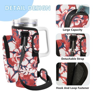 Hawaii Aloha Holo Flower Custom <b>Water</b> <b>Bottle</b> Carrier Bag Compatible 40oz Holder With Phone Pocket Adjustable Shoulder <b>Strap</b> - Product Image 3
