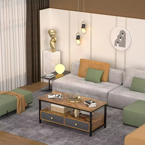 Đồ nội thất phòng khách hiện đại công nghiệp đơn giản bàn trung tâm Bàn cà phê bằng gỗ vuông với hai ngăn kéo lưu trữ - Product Image 4
