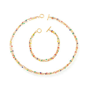 Set di Gioielli in Acciaio Inossidabile Stile Bohémien con Design a Catena Multistrato e Perline Smaltate Colorate - Product Image 1