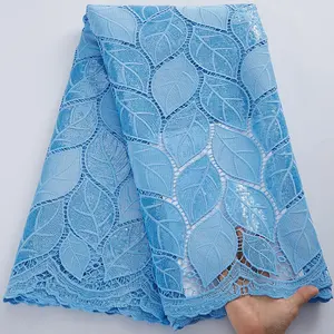 3022 Wholesale Blue African Sequins Lace Fabric 2022 High Quality Guipure Lace Latest French Cord Lace Fabric For party Wedding