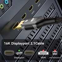 Câble vidéo audio HDR 16K DP 2.1 8K 120Hz 80 Gbps en PVC tressé mâle-mâle pour moniteur, ordinateur portable, jeux vidéo