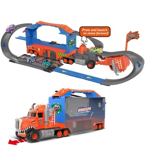 <span class=keywords><strong>Circuit</strong></span> de <span class=keywords><strong>course</strong></span> de dinosaures EPT Press & Launch, camion de rangement pliable avec 2 voitures coulissantes en métal moulé sous pression, <span class=keywords><strong>jouet</strong></span> de <span class=keywords><strong>course</strong></span> pour enfants - Product Image 1