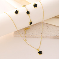 Set de 3 Piezas de Joyería de Moda con Trébol de la Suerte de Cinco Hojas en Aleación, Incluye Collar, Pulsera y Pendientes, Regalo para Mujer para las Fiestas