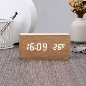 Wholesale Price Modern Decorative Custom Wooden Electronic Digital Alarm <b>Clock</b> Calendars <b>LED</b> Light Radio for Living Room Kitchen - Product Image 4