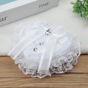 New Arrival Wedding Supplies Mini Ring Box White Heart-shaped Ring Pillow For Wedding Bride Lace Ring Box Pillow W070