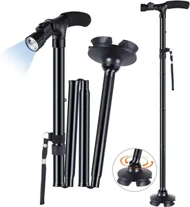 Wholesale Folding outdoor walking stick with torch aluminum walking stick LED Adjustable Walking Stick