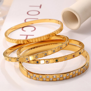 Geometric Gold Plated <b>Bracelets</b> With <b>Crystal</b> Rhinestones Unisex Jewelry - Product Image 1