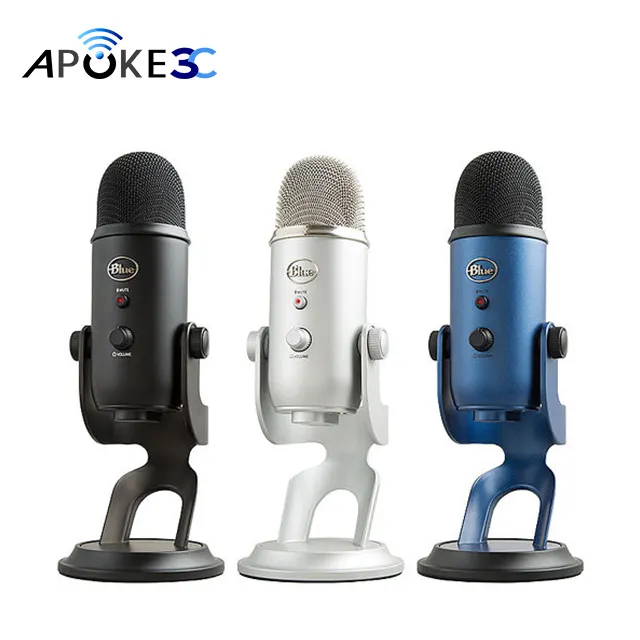 Blue yeti microfone profissional multi-padrão usb, para gravação e streaming