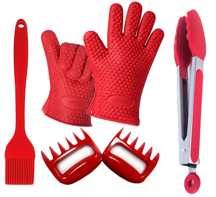 Wholesale Customized Set Bbq Grill Tool Kit kitchen utensil set Non Stick Outdoor BBQ Gloves Meat Claws Brush TongGrill Set
