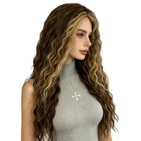 Meilleures ventes : Coiffe longue complète pour femmes, style européen et américain, en laine bouclée bicolore, respirante, avec maille rose et soie mate, en stock