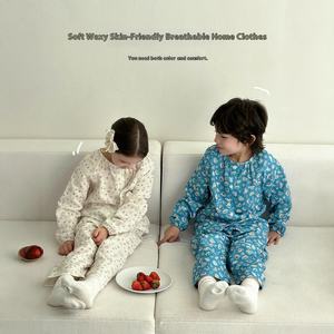 Pijamas de manga larga de gasa de punto de algodón puro con patrón de dibujos animados para mujeres, hombres, niños, cintura elástica, tallas medianas y grandes para el hogar - Product Image 4