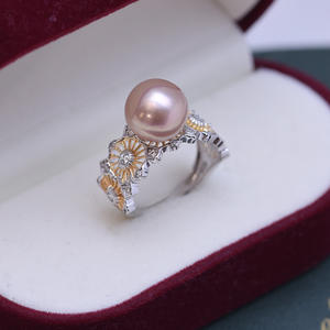 Zhuji Danshui 10-11mm Round White <b>Pearl</b> <b>Ring</b> Handmade S925 Silver Strong Light and Fine Flaws Fashionable Live Wholesale - Product Image 4