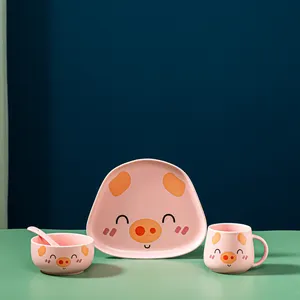 Vajilla de cerámica de cuatro piezas para niños, con dibujos animados de animales, con una variedad de colores a elegir, venta al por mayor de fábrica
