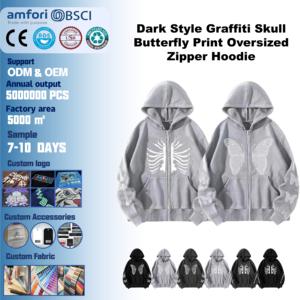 <span class=keywords><strong>Felpa</strong></span> con Cappuccio Oversize Unisex Stile Y2K Harajuku Europa e America, <span class=keywords><strong>Felpa</strong></span> Stile Dark, con Stampa a Caldo Farfalla e Teschio - Product Image 1