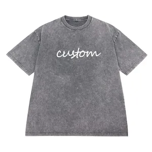 beatiful quality blank heavy cotton t shirt drop shoulder plain grey acid washed vintage mens tshirts custom