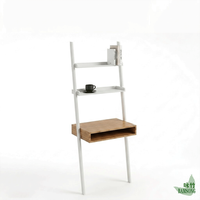 Bureau inclinable en bambou naturel avec étagères ouvertes à 2 niveaux, gain de place, pour bureau à domicile